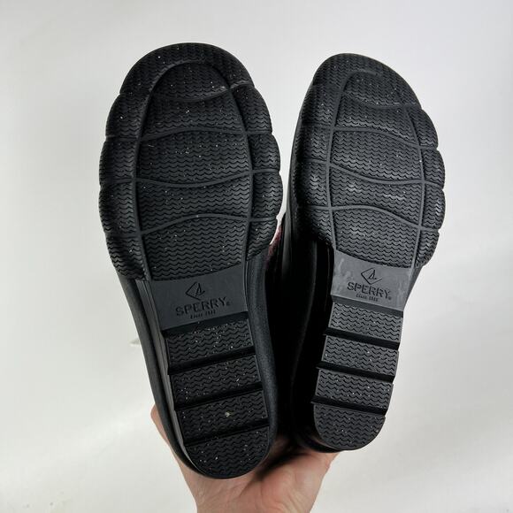 Sperry wedge duck boots women’s 6.5 black red Buffalo check fall slip on secret - Picture 8 of 11
